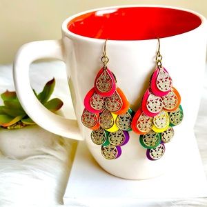 Tiered Gold Multi-Colored Earrings